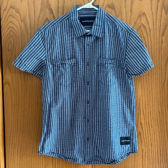 Calvin Klein Other - Calvin Klein Jeans Men's Short-Sleeve Striped Button-Down Collar Shirt (L)